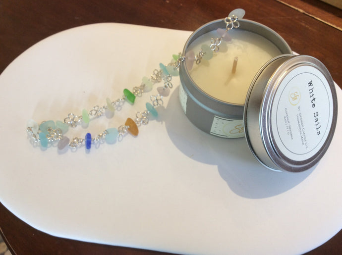 Seaglass Necklace & Candle Set